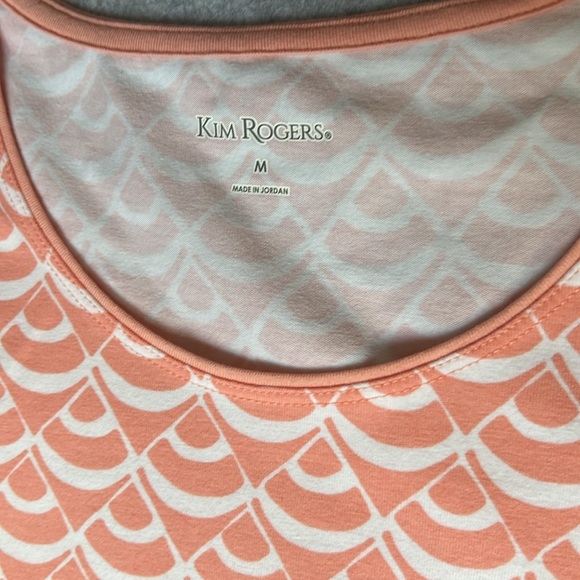 Kim Rogers Womens Peach Comb Print Fitted Crew Neck Short Sleeve Tee Shirt Sz M - Picture 6 of 9